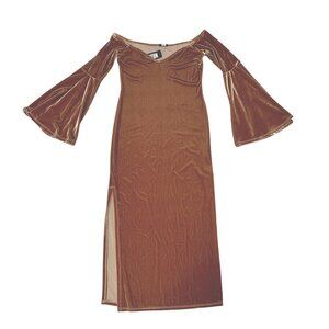 Clayton Trish Velvet Dress Bronze Womens Size Small Long Sleeve Side Slit Brown